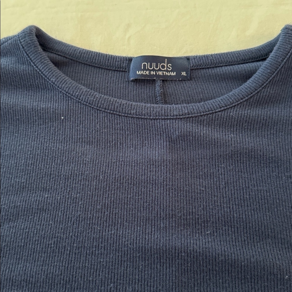 nuuds Navy Blue Long Sleeve Slinky Rib Tee - Picture 2 of 5